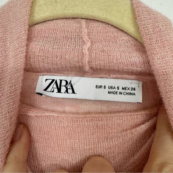 Zara Pink Alpaca Wool Blend Ribbed Turtleneck Sweater Womens S Pullo Preppy Fall - Picture 7 of 9